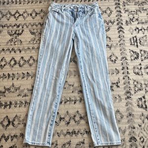 Light blue and white denim mom style jeans